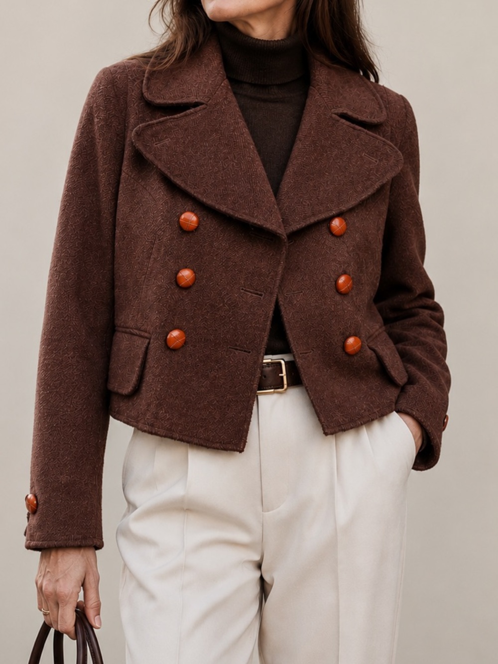 Dolce & Gabbana D&G Vintage Brown Wool Double-Breasted Cropped Jacket Size Small